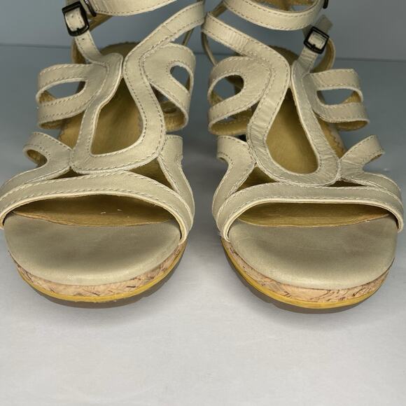 🍒 Bussola St. Tropez Women’s Cork Leather Wedge Sandals Beige Strappy EU39 US8 - Picture 2 of 10